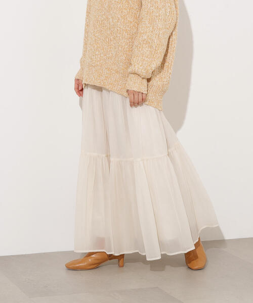 N.（N. Natural Beauty Basic）（エヌエヌナチュラルビューティーベーシック）の「【PS/低身長サイズ】オーガンジーティアードスカート（スカート・レディース・ブラック/マスタード/オフホワイト・MEDIUM/P/S）」の2枚目の写真