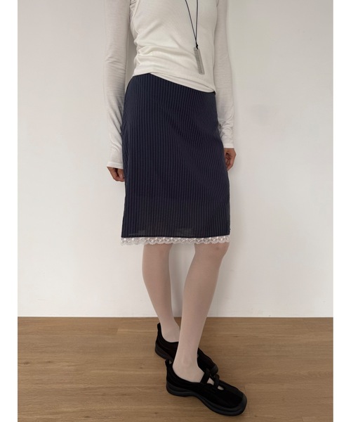 Didot.showroom（ディドット ショールーム）の「ストライプレースミディSK（スカート・レディース・ネイビー/クリーム/アイボリー・FREE）」の12枚目の写真