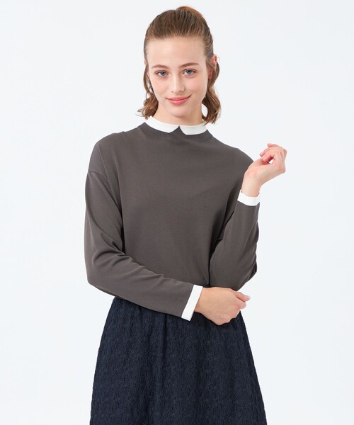 MACKINTOSH PHILOSOPHY(マッキントッシュ フィロソフィー)の「【25年秋冬モデル】Cleric Collar Knit ワイドフィット(ニット/セーター・レディース・グレー系その他2/ダークネイビー/ブラック・38)」の1枚目の写真