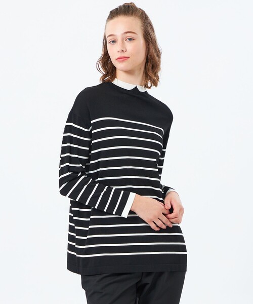 MACKINTOSH PHILOSOPHY(マッキントッシュ フィロソフィー)の「【25年秋冬モデル】Cleric Collar Knit ワイドフィット(ニット/セーター・レディース・グレー系その他2/ダークネイビー/ブラック・38)」の2枚目の写真