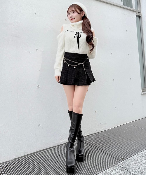 NOMAE(ノーマエ)の「ベロアリボンオフタートルニット(ニット/セーター・レディース・ホワイト/ピンク/ブラック/グレー・FREE)」の10枚目の写真