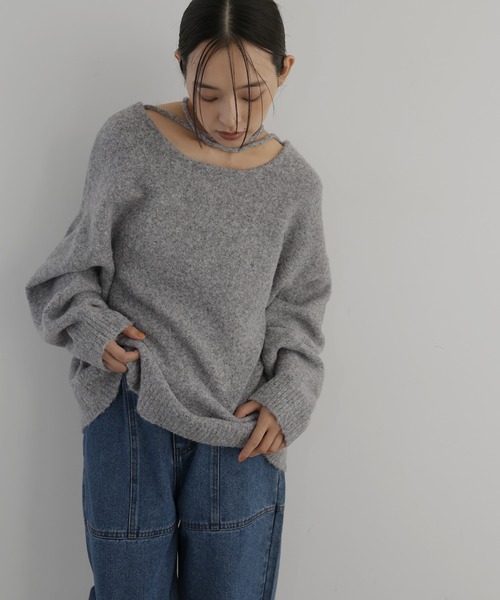 hellam(へラム)の「2wayチョーカーニット(ニット/セーター・レディース・オートミール/チャコール/イエロー/杢グレー・FREE)」の17枚目の写真