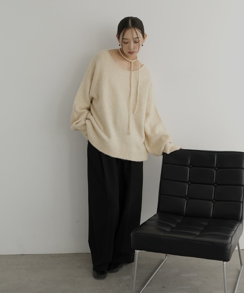 hellam(へラム)の「2wayチョーカーニット(ニット/セーター・レディース・オートミール/チャコール/イエロー/杢グレー・FREE)」の9枚目の写真