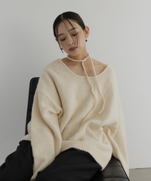 hellam(へラム)の「2wayチョーカーニット(ニット/セーター・レディース・オートミール/チャコール/イエロー/杢グレー・FREE)」の6枚目の写真