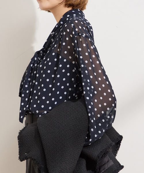 journal standard L'essage（ジャーナルスタンダードレサージュ）の「シフォン無地/ドット ボウタイブラウス（シャツ/ブラウス・レディース・ブラウン系その他/ネイビー・FREE）」の6枚目の写真
