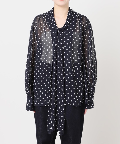 journal standard L'essage（ジャーナルスタンダードレサージュ）の「シフォン無地/ドット ボウタイブラウス（シャツ/ブラウス・レディース・ブラウン系その他/ネイビー・FREE）」の15枚目の写真