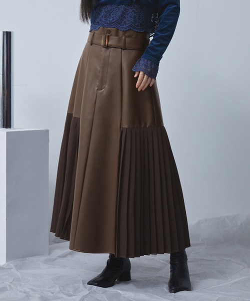 サイドプリーツコンビ合皮スカート（スカート）｜ELUNIS（エルニス）の