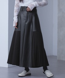 サイドプリーツコンビ合皮スカート