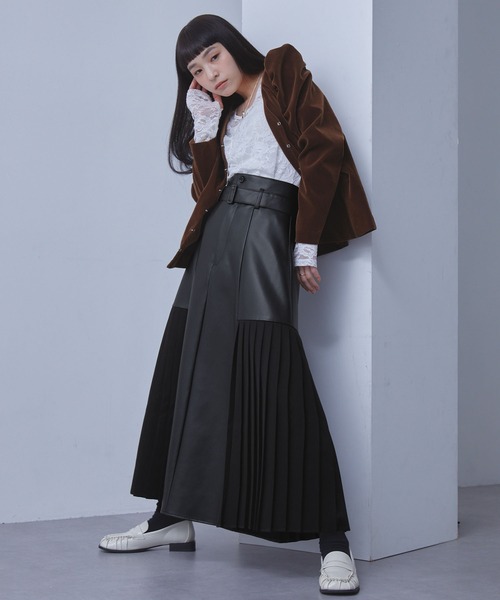 【新品】&エルシー　スカート サイドプリーツコンビ合皮スカート（スカート）｜ELUNIS（エルニス）の