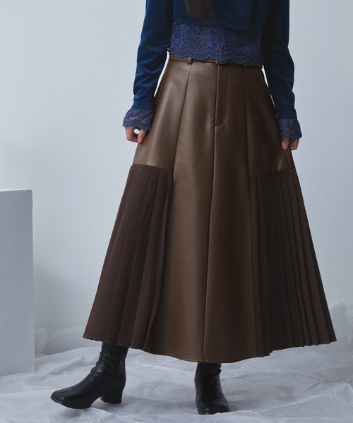 サイドプリーツコンビ合皮スカート（スカート）｜ELUNIS（エルニス）の