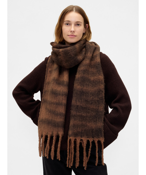 ロゴ入りブラウンマフラー フリンジ付き ブラウン フリンジ付き マフラー - メルカリ