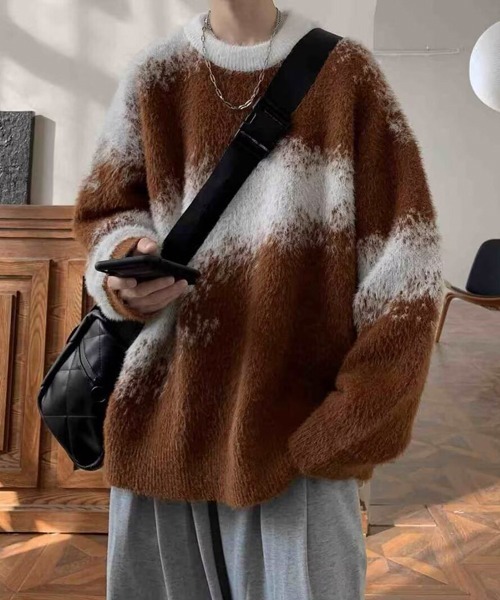 Ressaca（レサーカ）の「アブストラクト柄シャギーニット（ニット/セーター・メンズ・ブルー/ブラック/ブラウン・M/L/XL）」の8枚目の写真