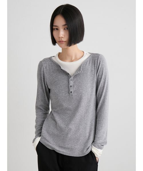 MIESROHE(ミースロエ)の「レイヤードデザインカットトップス(Tシャツ/カットソー・レディース・オレンジ/グレー/ホワイト・F)」の10枚目の写真