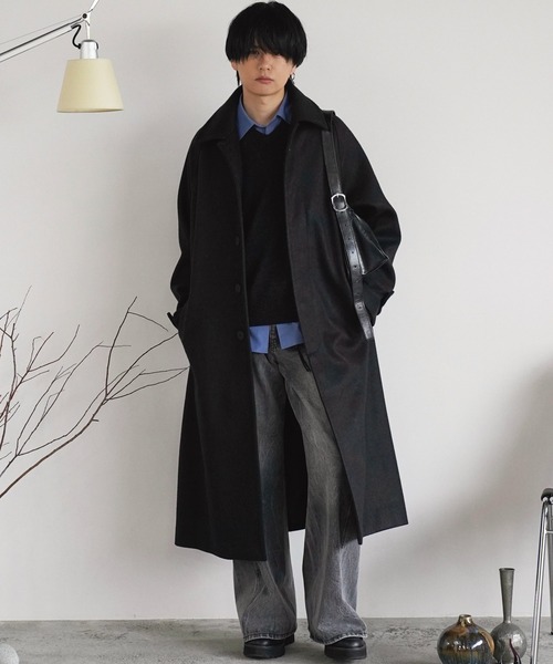 WYM LIDNM（ウィム バイ リドム）の「WOOLY HERRINGBONE BALMACAAN COAT（ステンカラーコート・メンズ・チャコール/ブラック/アッシュブラウン・S/M/L）」の20枚目の写真