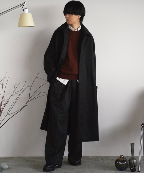 WYM LIDNM（ウィム バイ リドム）の「WOOLY HERRINGBONE BALMACAAN COAT（ステンカラーコート・メンズ・チャコール/ブラック/アッシュブラウン・S/M/L）」の7枚目の写真
