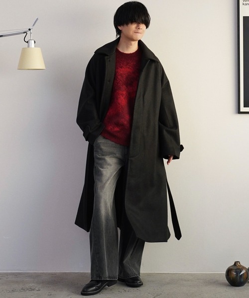 WYM LIDNM（ウィム バイ リドム）の「WOOLY HERRINGBONE BALMACAAN COAT（ステンカラーコート・メンズ・チャコール/ブラック/アッシュブラウン・S/M/L）」の14枚目の写真