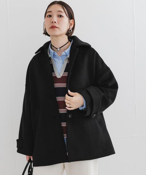 F by ROSSO（エフバイロッソ）の「F by ROSSO　『UR TECH』ビーバーテントラインコート（ステンカラーコート・レディース・ブラック/ブラウン・FREE）」の2枚目の写真