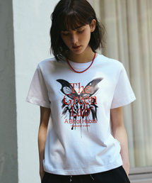 バタフライグラフィック半袖Tシャツ[ホワイト]