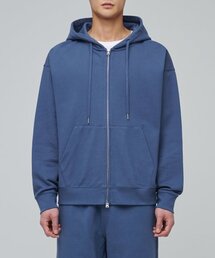 ヘビーウェイトオーバーサイズフード付きスウェットジップアップ[ダスティブルー]