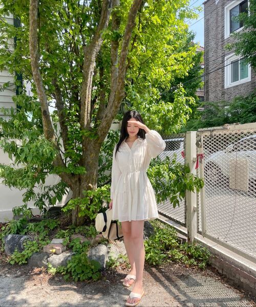 ZEROSTREET（ゼロストリート）の「[2タイプ][4カラー] ソフトシャツワンピース（ワンピース・レディース・サンドベージュ/ブラック/ライトパープル/アイボリー系1/アイボリー系2・SMALL/MEDIUM）」の21枚目の写真