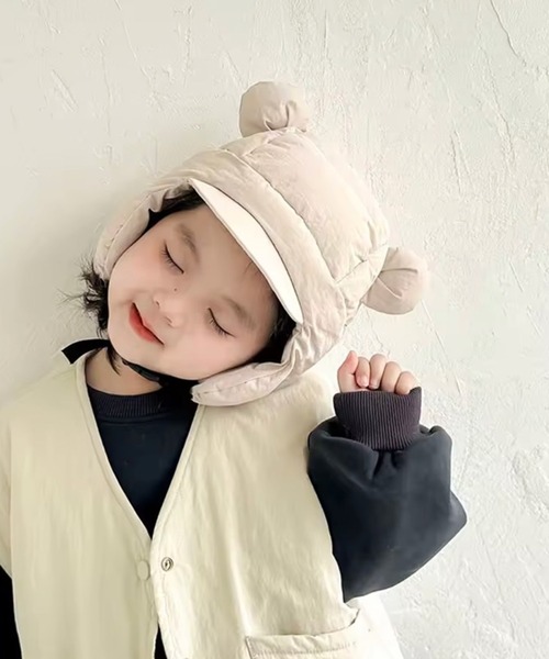 Bambin（ボンバン）の「【 Bambin / ボンバン 】 くまみみ 中綿 フライトキャップ（キャップ・キッズ・ベージュ/アイボリー/ブラック・FREE）」の2枚目の写真