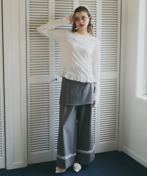 idem(イデム)の「【 ZOZO限定 】frill sheer long sleeve tops / 裾フリルシアートップス(Tシャツ/カットソー・レディース・オフホワイト/ブルー・FREE)」の5枚目の写真