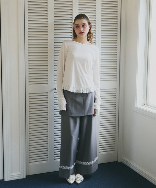 idem(イデム)の「【 ZOZO限定 】frill sheer long sleeve tops / 裾フリルシアートップス(Tシャツ/カットソー・レディース・オフホワイト/ブルー・FREE)」の6枚目の写真