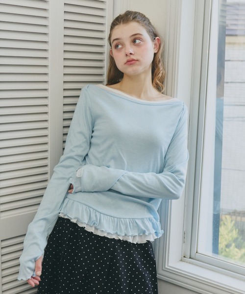 idem(イデム)の「【 ZOZO限定 】frill sheer long sleeve tops / 裾フリルシアートップス(Tシャツ/カットソー・レディース・オフホワイト/ブルー・FREE)」の19枚目の写真