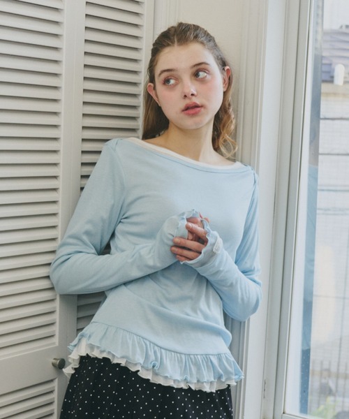 idem(イデム)の「【 ZOZO限定 】frill sheer long sleeve tops / 裾フリルシアートップス(Tシャツ/カットソー・レディース・オフホワイト/ブルー・FREE)」の20枚目の写真