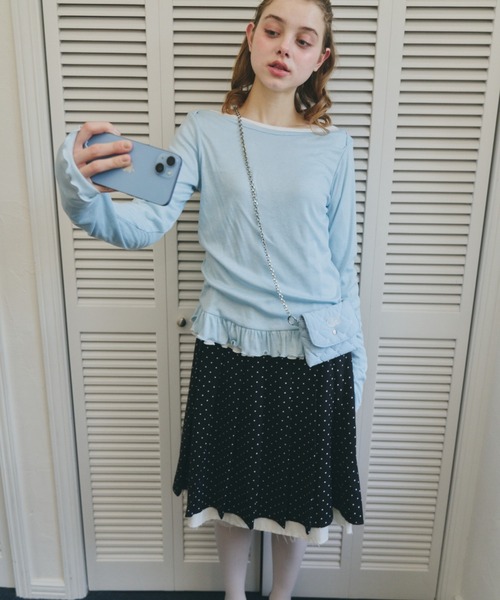 idem(イデム)の「【 ZOZO限定 】frill sheer long sleeve tops / 裾フリルシアートップス(Tシャツ/カットソー・レディース・オフホワイト/ブルー・FREE)」の22枚目の写真