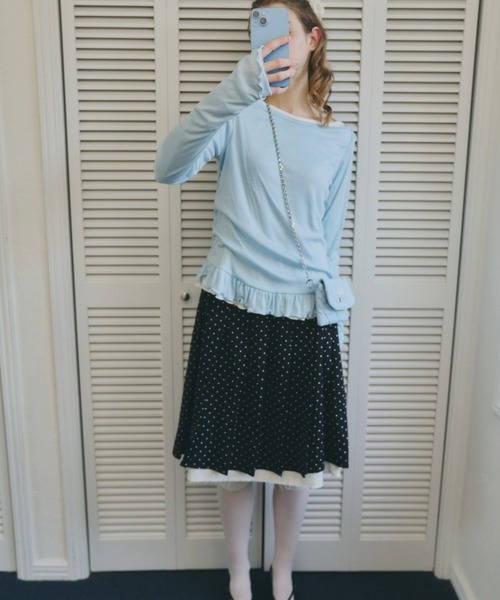 idem(イデム)の「【 ZOZO限定 】frill sheer long sleeve tops / 裾フリルシアートップス(Tシャツ/カットソー・レディース・オフホワイト/ブルー・FREE)」の13枚目の写真