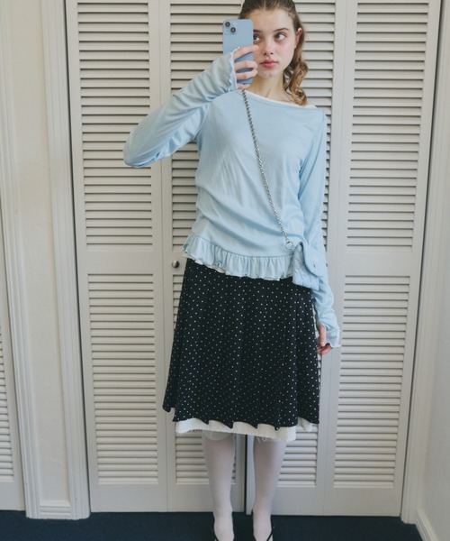 idem(イデム)の「【 ZOZO限定 】frill sheer long sleeve tops / 裾フリルシアートップス(Tシャツ/カットソー・レディース・オフホワイト/ブルー・FREE)」の14枚目の写真