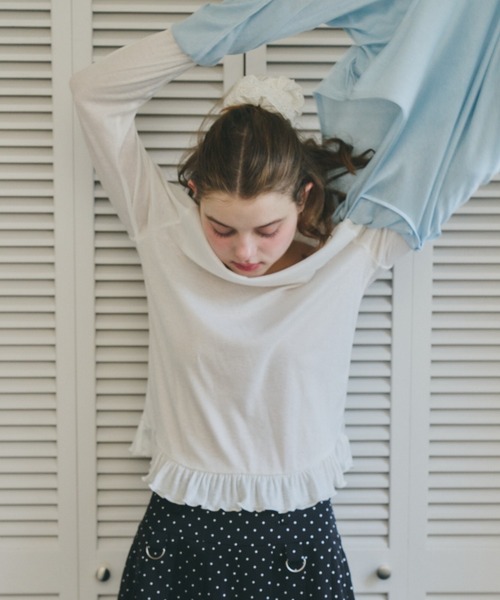 idem(イデム)の「【 ZOZO限定 】frill sheer long sleeve tops / 裾フリルシアートップス(Tシャツ/カットソー・レディース・オフホワイト/ブルー・FREE)」の17枚目の写真