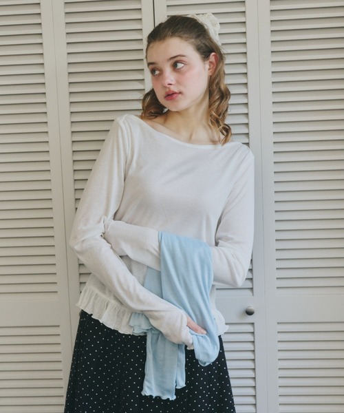 idem(イデム)の「【 ZOZO限定 】frill sheer long sleeve tops / 裾フリルシアートップス(Tシャツ/カットソー・レディース・オフホワイト/ブルー・FREE)」の18枚目の写真
