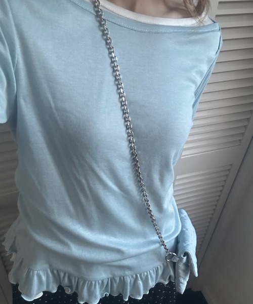 idem(イデム)の「【 ZOZO限定 】frill sheer long sleeve tops / 裾フリルシアートップス(Tシャツ/カットソー・レディース・オフホワイト/ブルー・FREE)」の7枚目の写真