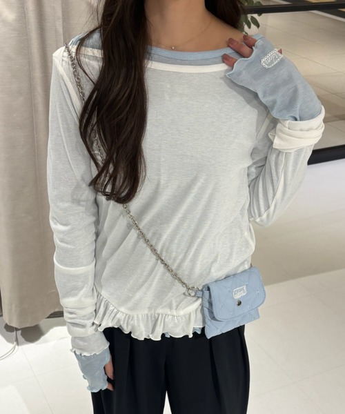 idem(イデム)の「【 ZOZO限定 】frill sheer long sleeve tops / 裾フリルシアートップス(Tシャツ/カットソー・レディース・オフホワイト/ブルー・FREE)」の10枚目の写真