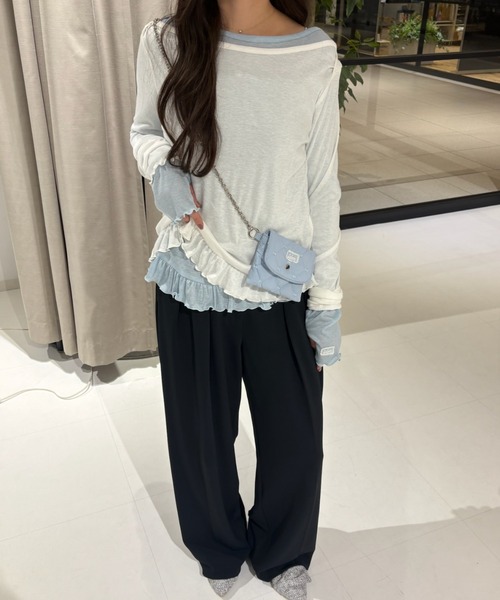 idem(イデム)の「【 ZOZO限定 】frill sheer long sleeve tops / 裾フリルシアートップス(Tシャツ/カットソー・レディース・オフホワイト/ブルー・FREE)」の11枚目の写真