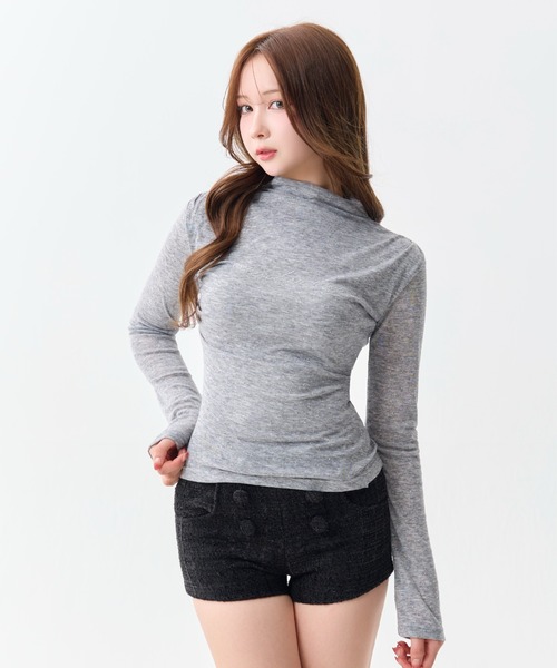 andwang AND bijou high neck tops グレー