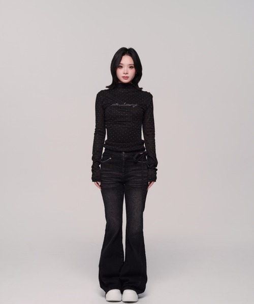 andwang AND bijou high neck tops ブラック AND bijou high neck tops（Tシャツ/カットソー）｜andwang