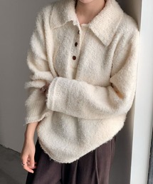 衿付きふわもこニットプルオーバー