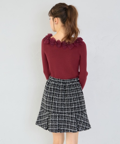 tocco closet(トッコ クローゼット)の「インナーパンツ付きパール飾り釦ラメループツイードミニスカート(スカート・レディース・ボルドー/ブラック・M)」の8枚目の写真