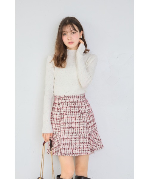 tocco closet(トッコ クローゼット)の「インナーパンツ付きパール飾り釦ラメループツイードミニスカート(スカート・レディース・ボルドー/ブラック・M)」の11枚目の写真
