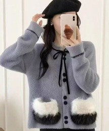 Sibra（シブラ）の「ふわもこフェイクファーポケットニットカーディガン（カーディガン/ボレロ）」