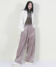 ベルベットサイドワンタックリアルワイドパンツベージュ