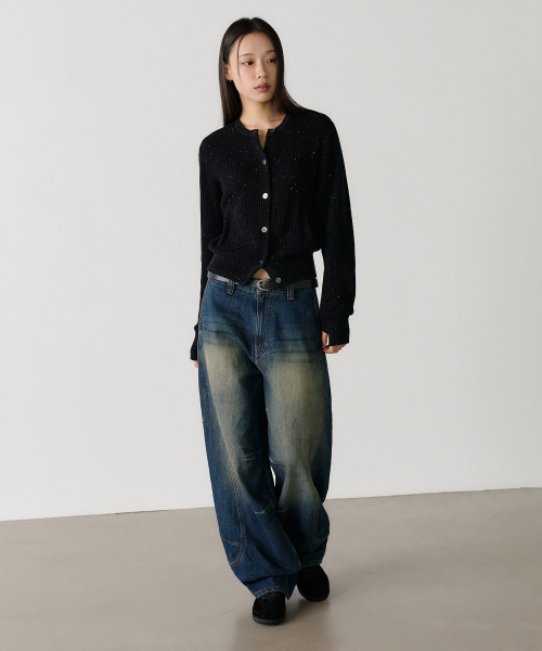 NOUN(ノウン)の「nep yarn crewneck cardigan (black)(カーディガン/ボレロ・レディース・その他・F)」の2枚目の写真