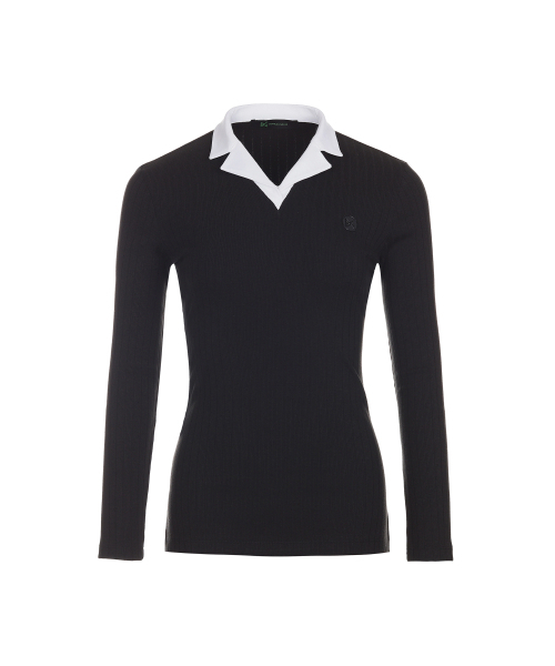 BERMUDAGRASS(バミューダグラス)の「オープンカラー配色ゴルジTシャツ-BLACK(ポロシャツ・レディース・その他・SMALL/MEDIUM)」の3枚目の写真