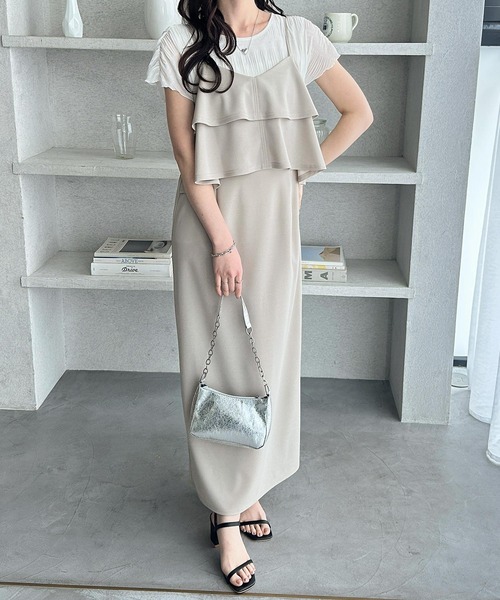 GeeRA（ジーラ）の「【S-LLサイズ展開】春夏にぴったり！楽ちんすっきり見せ！フリルキャミワンピース（ワンピース・レディース・ドット/ベージュ/ブラック・X-LARGE/LARGE/MEDIUM/SMALL）」の3枚目の写真