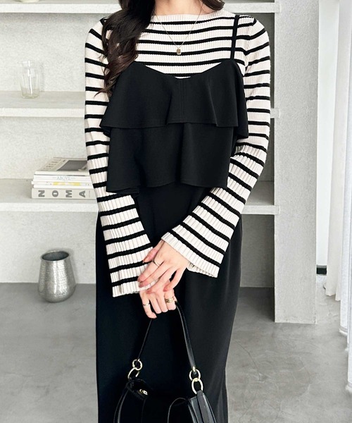 GeeRA（ジーラ）の「【S-LLサイズ展開】春夏にぴったり！楽ちんすっきり見せ！フリルキャミワンピース（ワンピース・レディース・ドット/ベージュ/ブラック・X-LARGE/LARGE/MEDIUM/SMALL）」の4枚目の写真