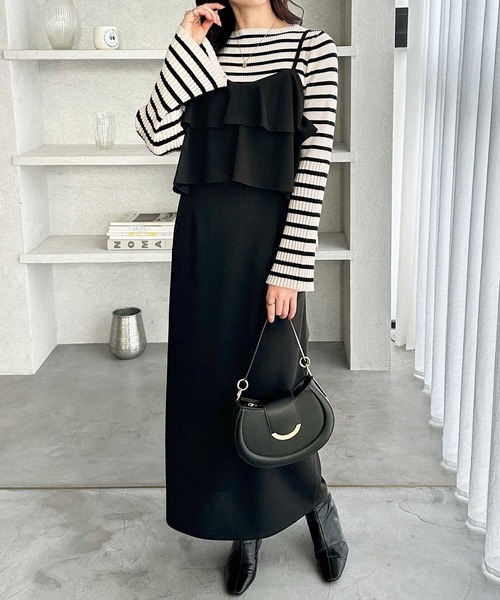 GeeRA（ジーラ）の「【S-LLサイズ展開】春夏にぴったり！楽ちんすっきり見せ！フリルキャミワンピース（ワンピース・レディース・ドット/ベージュ/ブラック・X-LARGE/LARGE/MEDIUM/SMALL）」の6枚目の写真