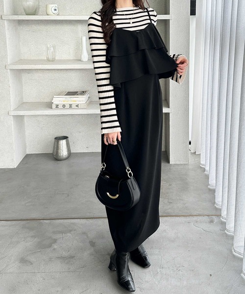 GeeRA（ジーラ）の「【S-LLサイズ展開】春夏にぴったり！楽ちんすっきり見せ！フリルキャミワンピース（ワンピース・レディース・ドット/ベージュ/ブラック・X-LARGE/LARGE/MEDIUM/SMALL）」の9枚目の写真